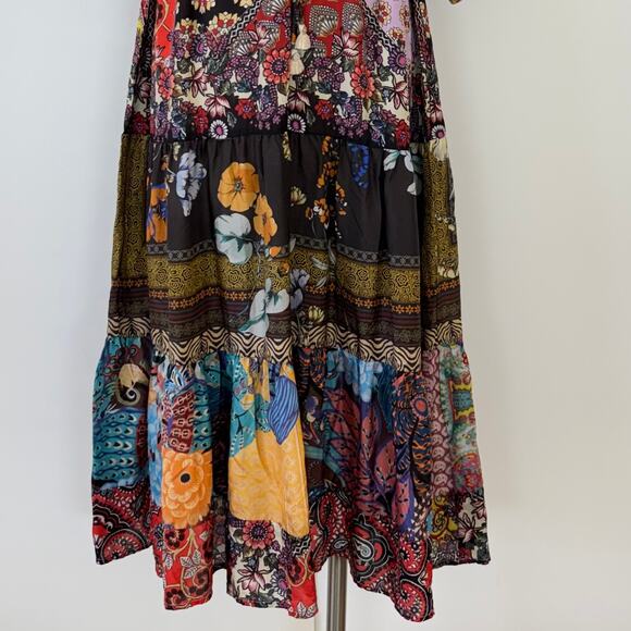 Johnny Was Silk Tibby Jaime 3/4 Sleeve Tiered Maxi Dress Multicolor Patchwork XS - Picture 6 of 15